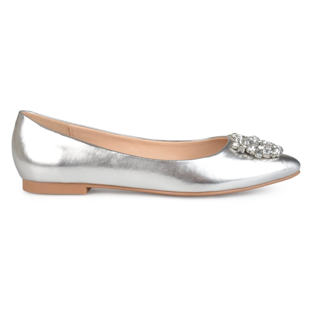 Brinley Co. Womens Faux Leather Pointed Toe Jewel Flats Silver, 5.5 Regular US